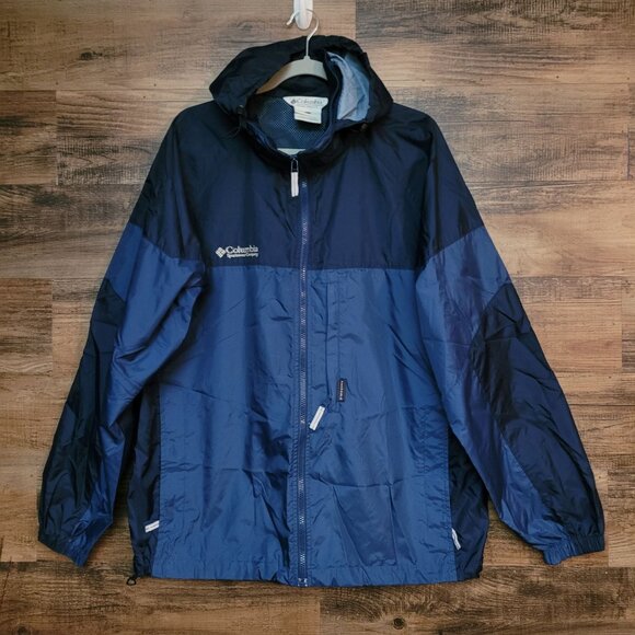 Columbia Packable Windbreaker L Navy Blue Zip Pockets Outdoor Gorpcore - Picture 1 of 9